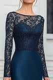 Gorgeous Navy Mermaid Satin Mother of the Bride Dress with Lace Applique