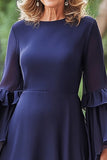 2 Piece Navy Chiffon Flutter Sleeves Mother of the Bride Pantsuit