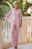 2 Piece Pink Chiffon Mother of the Bride Pantsuit with Cape