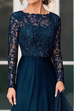 Navy Chiffon A-Line Applique Mother of the Bride Dress