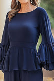 Navy 2 Piece Chiffon Flutter Sleeves Maxi Mother of the Bride Pantsuit