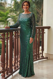 Sparkly Green Sequined Sheath Maxi Mother of the Bride Dress