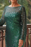 Sparkly Green Sequined Sheath Maxi Mother of the Bride Dress
