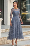 Lace Dusty Blue Tea Length A-Line Mother of the Bride Dress