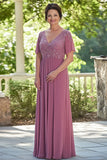 Dusty Rose V-Neck Chiffon A-Line Long Mother of the Bride Dress
