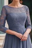 Dusty Blue A-Line Pleated Applique Mother of the Bride Dress