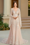 Gorgeous Lace Beige Flowy Glitter A Line Mother of the Bride Dress