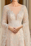 Gorgeous Lace Beige Flowy Glitter A Line Mother of the Bride Dress