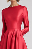 Coral Satin Long Sleeves A Line Tea Length Mother of the Bride Dress