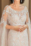 Floral Beige Scoop Sheath Applique Mother of the Bride Dress with Cape