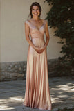 Champagne V-Neck A Line Floor Length Mother of the Bride Dress