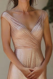 Champagne V-Neck A Line Floor Length Mother of the Bride Dress