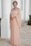 Plus Size Apricot Scoop Chiffon Flutter Sleeves Mother of the Bride Dress