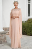 Apricot Column Chiffon Maxi Long Sleeves Mother of the Bride Dress