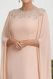Apricot Column Chiffon Maxi Long Sleeves Mother of the Bride Dress