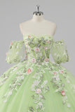 Lemon Green Ball Gown Corset Applique Quinceañera Dress