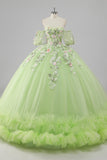 Lemon Green Ball Gown Corset Applique Quinceañera Dress