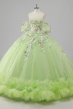 Lemon Green Ball Gown Corset Applique Quinceañera Dress