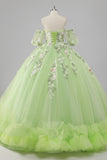 Lemon Green Ball Gown Corset Applique Quinceañera Dress