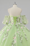 Lemon Green Ball Gown Corset Applique Quinceañera Dress