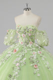 Lemon Green Ball Gown Corset Applique Quinceañera Dress