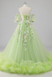 Lemon Green Ball Gown Corset Applique Quinceañera Dress