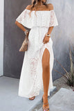 White A Line Off The Shoulder Ruffle Sleeve Summer Dress