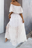 White A Line Off The Shoulder Ruffle Sleeve Summer Dress