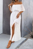White A Line Off The Shoulder Ruffle Sleeve Summer Dress