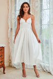 A Line Spaghetti Straps White Tea Length Party Dress