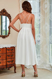 A Line Spaghetti Straps White Tea Length Party Dress