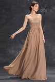 Khaki A-Line Strapless Chiffon Long Prom Dress