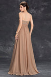 Khaki A-Line Strapless Chiffon Long Prom Dress
