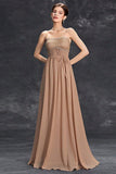Khaki A-Line Strapless Chiffon Long Prom Dress