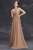 Khaki A-Line Strapless Chiffon Long Prom Dress