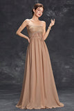 Khaki A-Line Strapless Chiffon Long Prom Dress