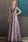 Sparkly Purple A Line Sleeveless Tulle Long Prom Dress