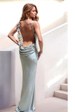 Grey Green Mermaid 3D Flower Backless Long Prom Dress