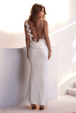 Grey Green Mermaid 3D Flower Backless Long Prom Dress