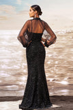 Sparkly Mermaid Black Sequin Long Sleeves Gala Dress