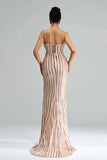 Apricot Mermaid Strapless Sequined Split Gala Dress