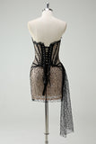 Strapless Black Sequined Bodycon Mini Cocktail Dress