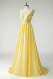 V-Neck Applique Yellow Ball Gown Prom Dress