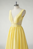 V-Neck Applique Yellow Ball Gown Prom Dress