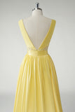 V-Neck Applique Yellow Ball Gown Prom Dress