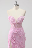 Lilac Sweetheart Floral Corset Maxi Prom Dress with Slit