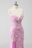 Lilac Sweetheart Floral Corset Maxi Prom Dress with Slit