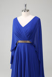 Royal Blue Chiffon A-Line Beaded Mother of the Bride Dress with Wrap
