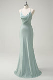 Sage Sheath Cowl Neck Lace Up Back Prom Dress