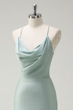 Sage Sheath Cowl Neck Lace Up Back Prom Dress